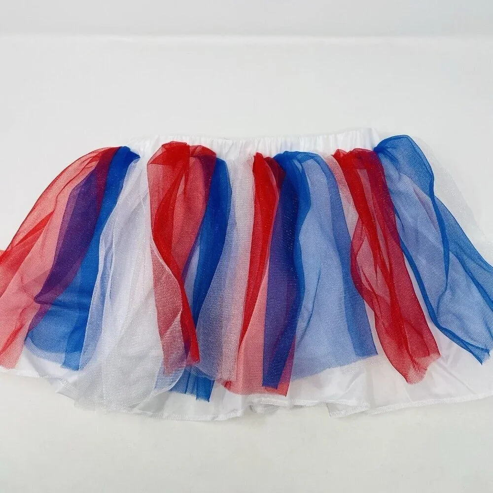 Child Size‎ S/M Patriotic Red White Blue Americana Mesh Tutu Play Halloween 417